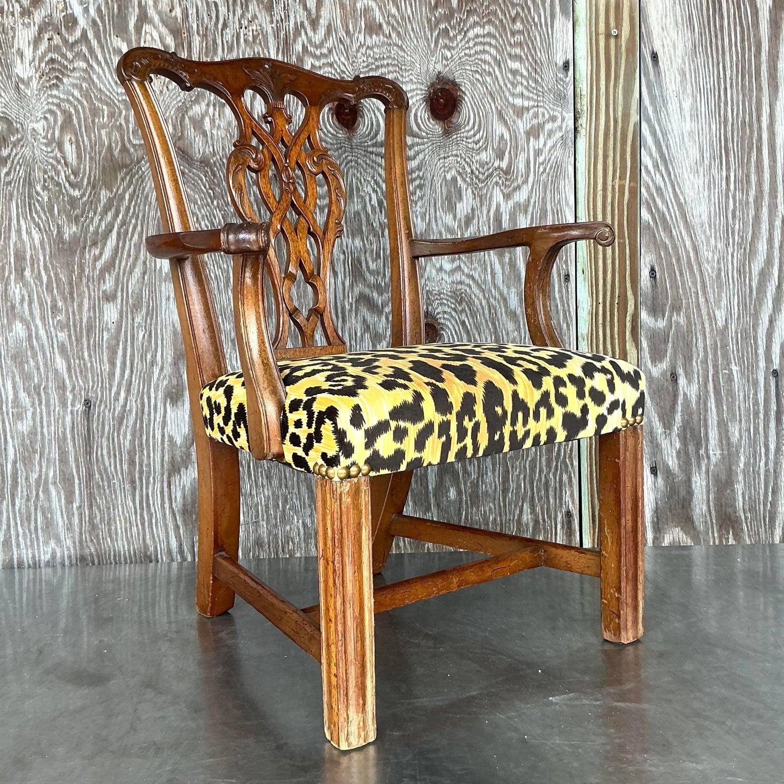 Vintage Boho Leopard Chippendale Petite Salon Stuhl im Zustand „Gut“ im Angebot in West Palm Beach, FL