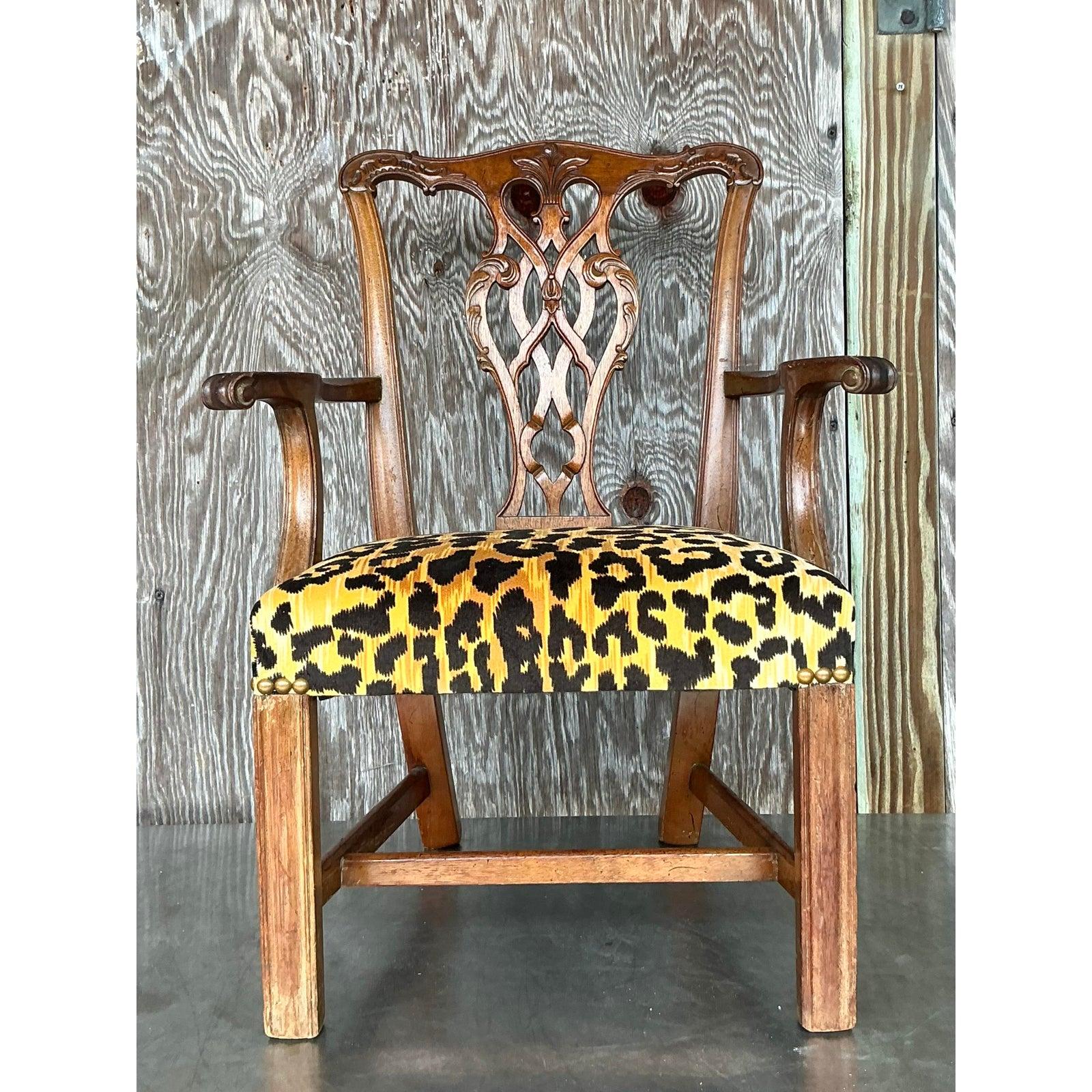 Vintage Boho Leopard Chippendale Petite Salon Stuhl im Angebot 1