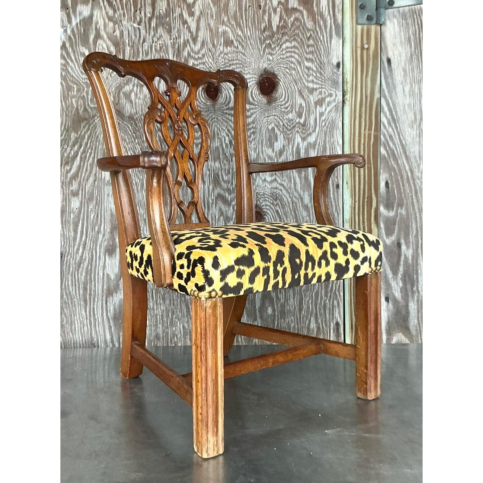 Vintage Boho Leopard Chippendale Petite Salon Stuhl im Angebot 2