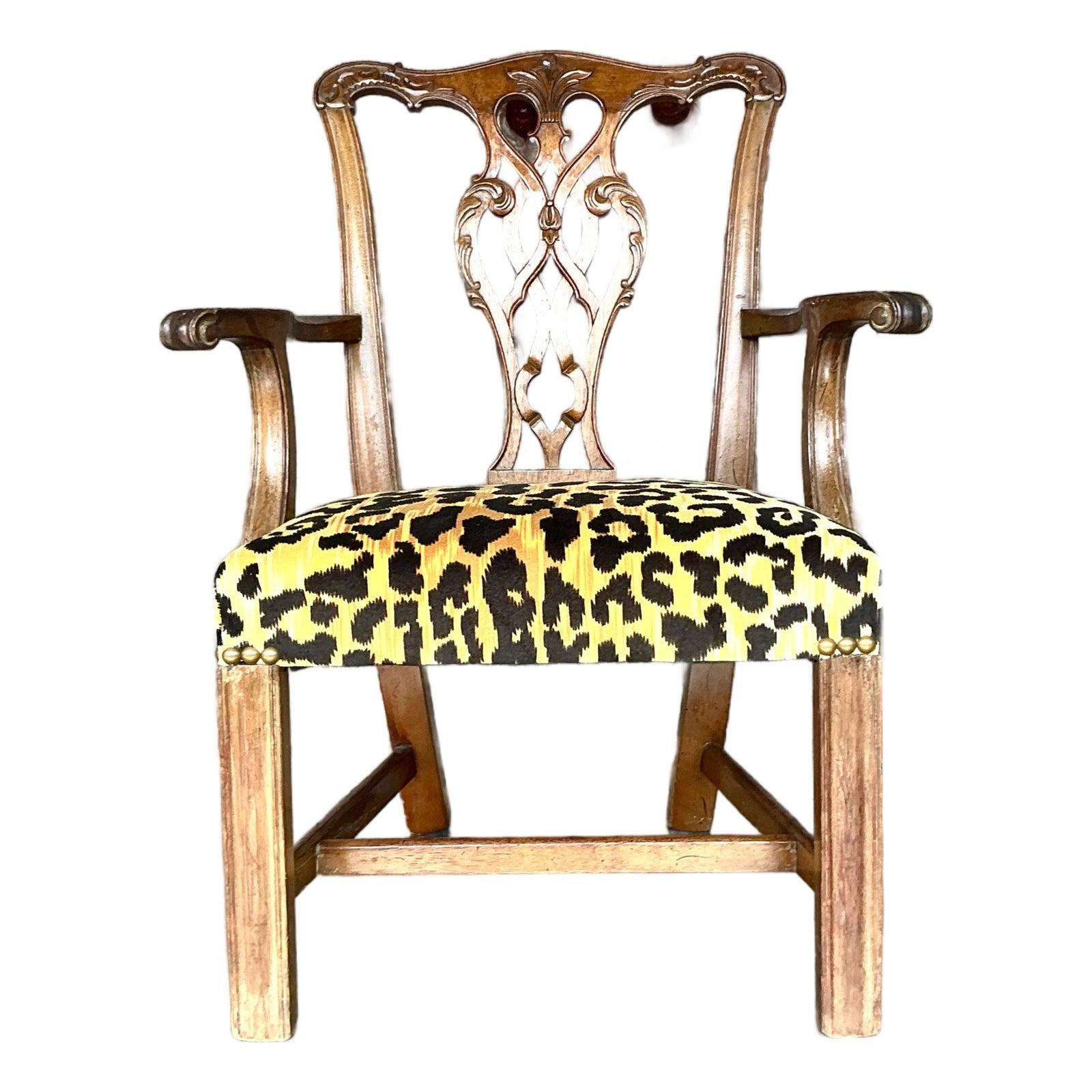 Vintage Boho Leopard Chippendale Petite Salon Stuhl im Angebot 3