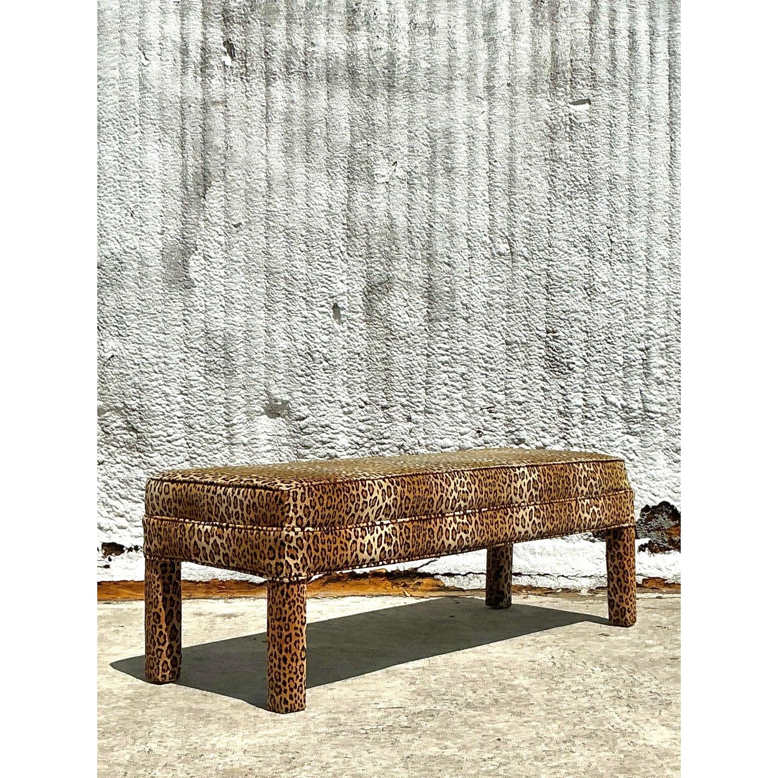 Américain Banc Parsons vintage bohème en velours léopard en vente