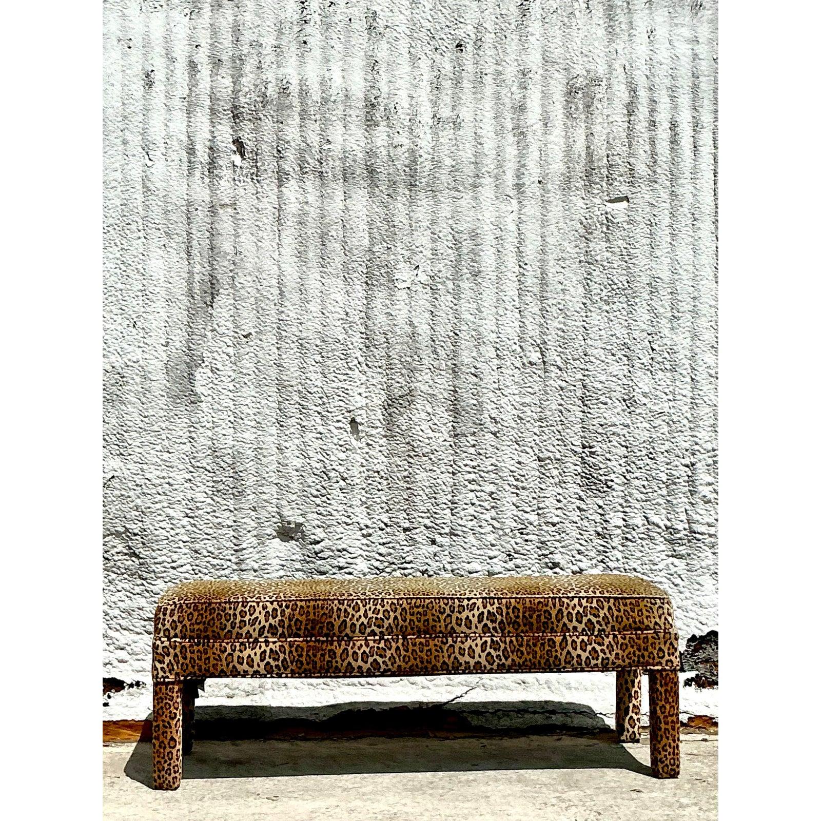 Banc Parsons vintage bohème en velours léopard en vente 1