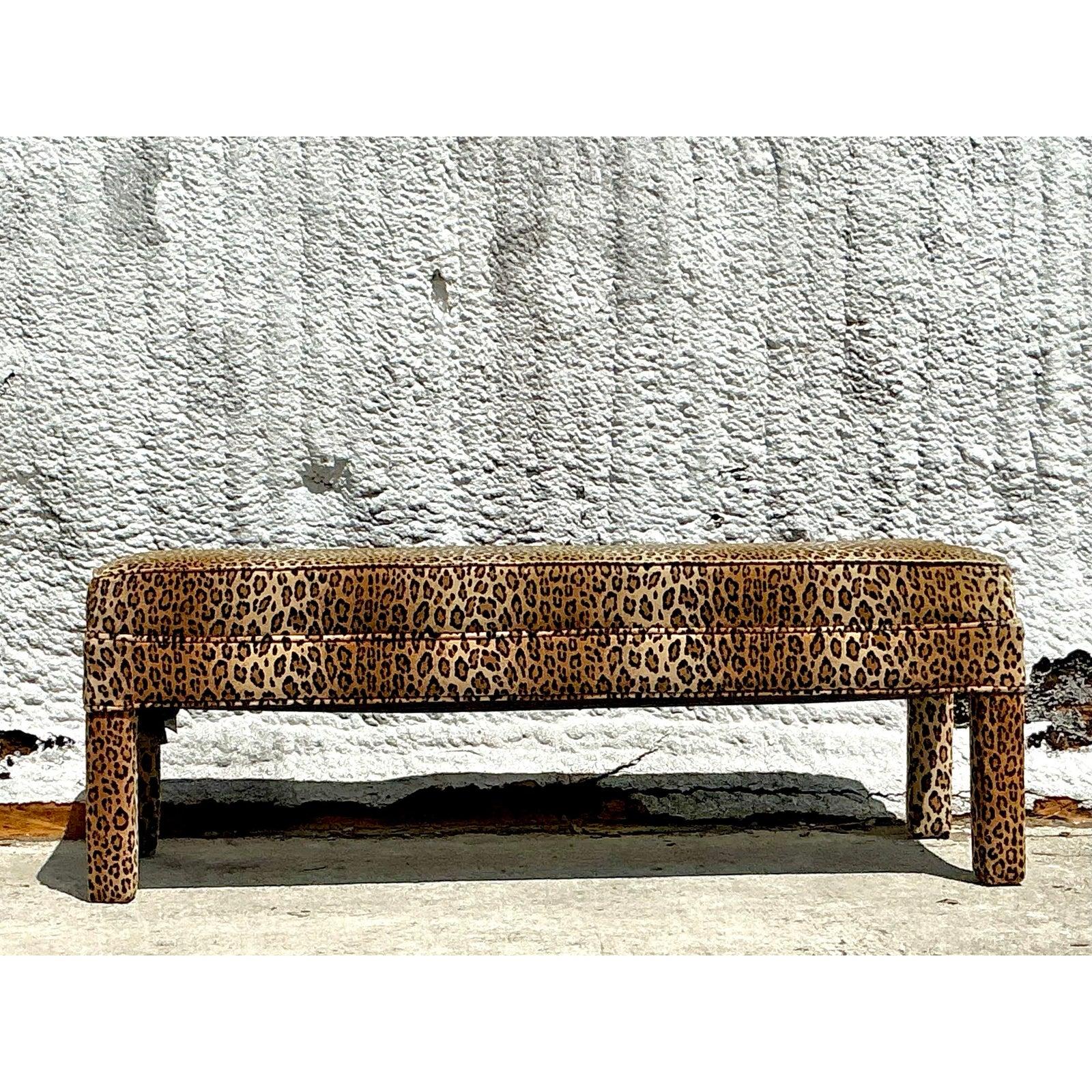 Banc Parsons vintage bohème en velours léopard en vente 2
