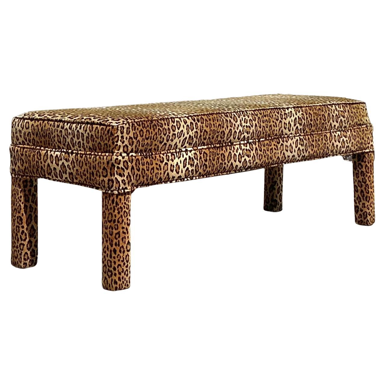 Vintage Boho Leopard Velvet Parsons Bench