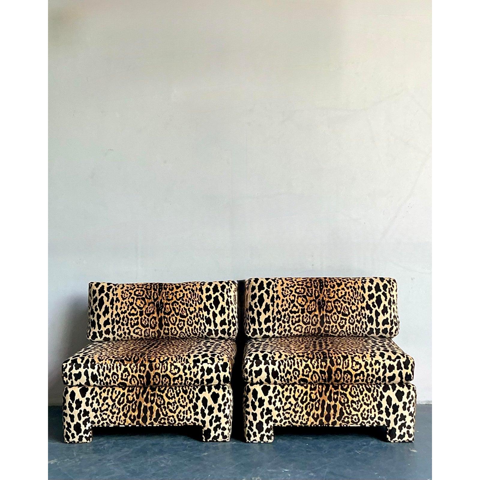Sedie Slipper in velluto leopardato vintage - Una coppia in vendita 1