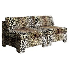 Vintage Boho Leopard Velvet Slipper Chairs - A Pair