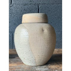 Vintage Boho Lidded Studio Pottery Urn