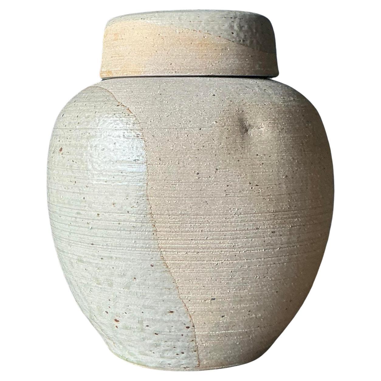 Vintage Boho Lidded Studio Pottery Urn