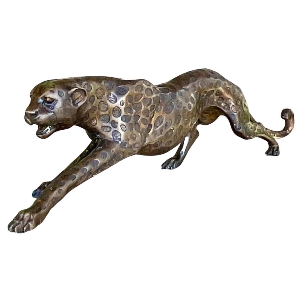 Collectable 16" Huge Bronze Collect Leopard Panther Cheetah Run Statue 