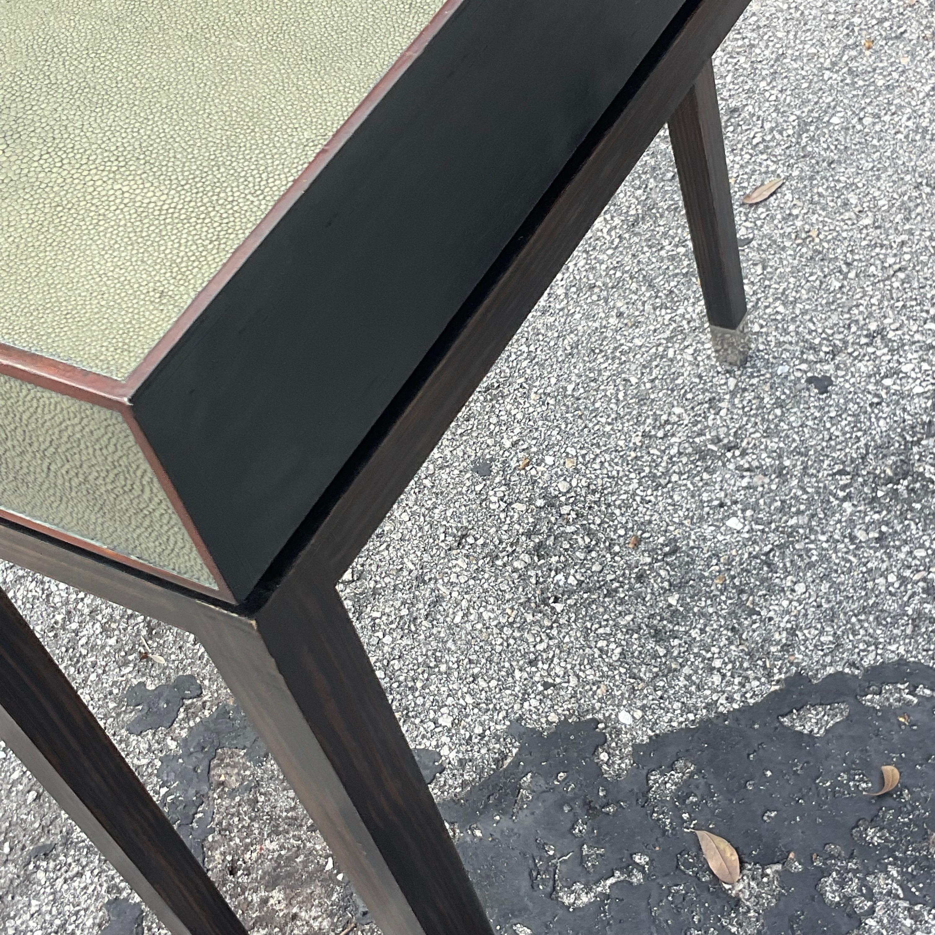 Vintage Boho Lillian August for Hickory White Faux Shagreen Console Table In Good Condition In West Palm Beach, FL