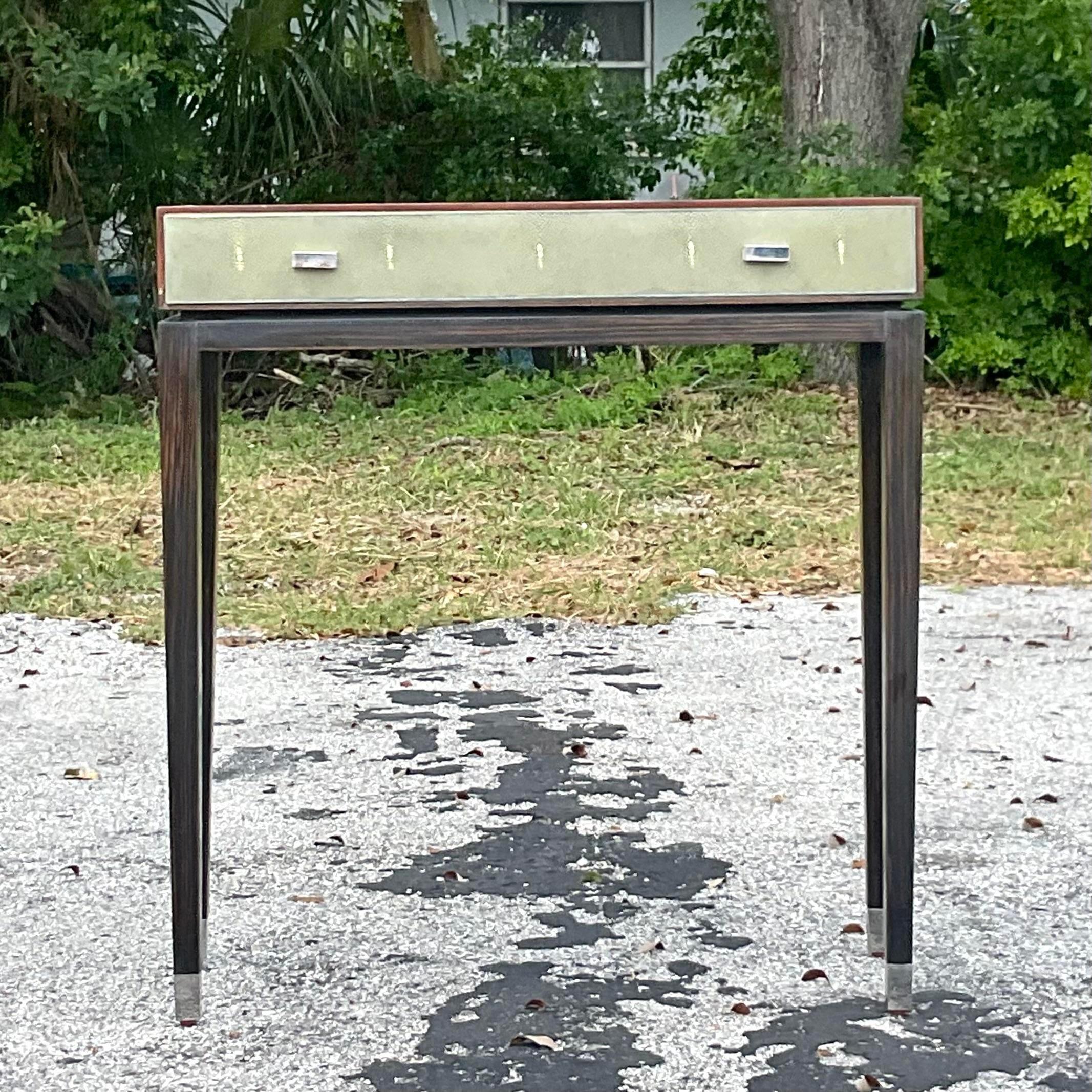 20th Century Vintage Boho Lillian August for Hickory White Faux Shagreen Console Table