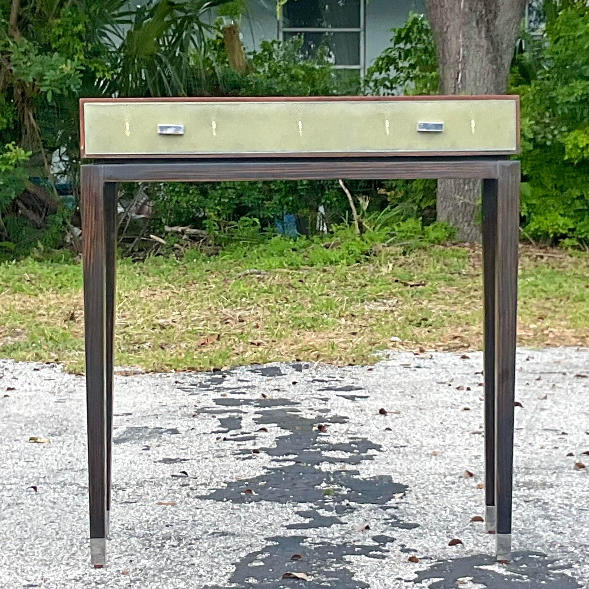 Ebony Vintage Boho Lillian August for Hickory White Faux Shagreen Console Table
