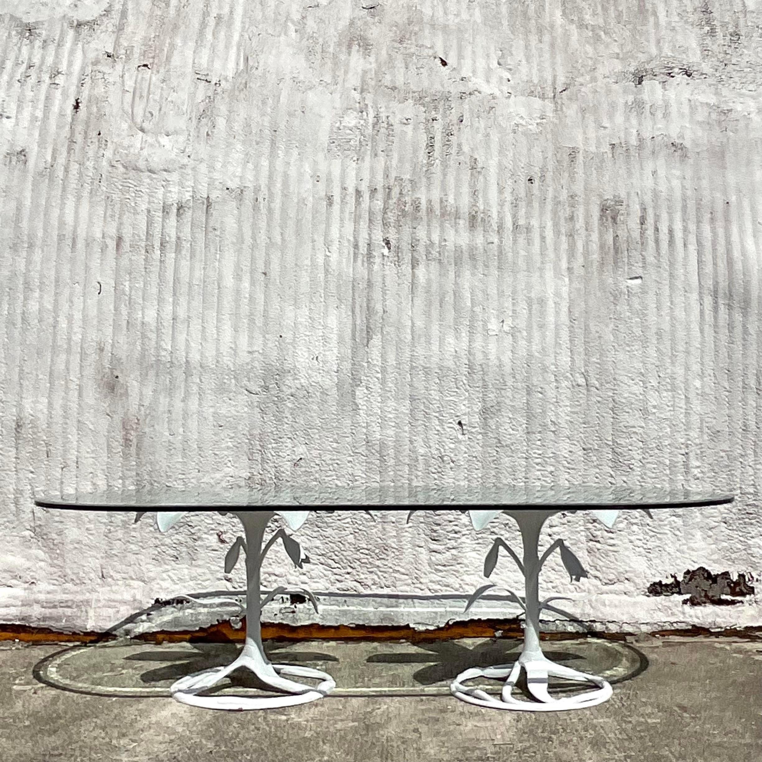 Vintage Boho Lily Dining Table Pedestals After Arthur Court, 2 Pieces In Good Condition In west palm beach, FL
