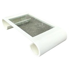 Vintage Boho Linen Wrapped Scroll Coffee Table