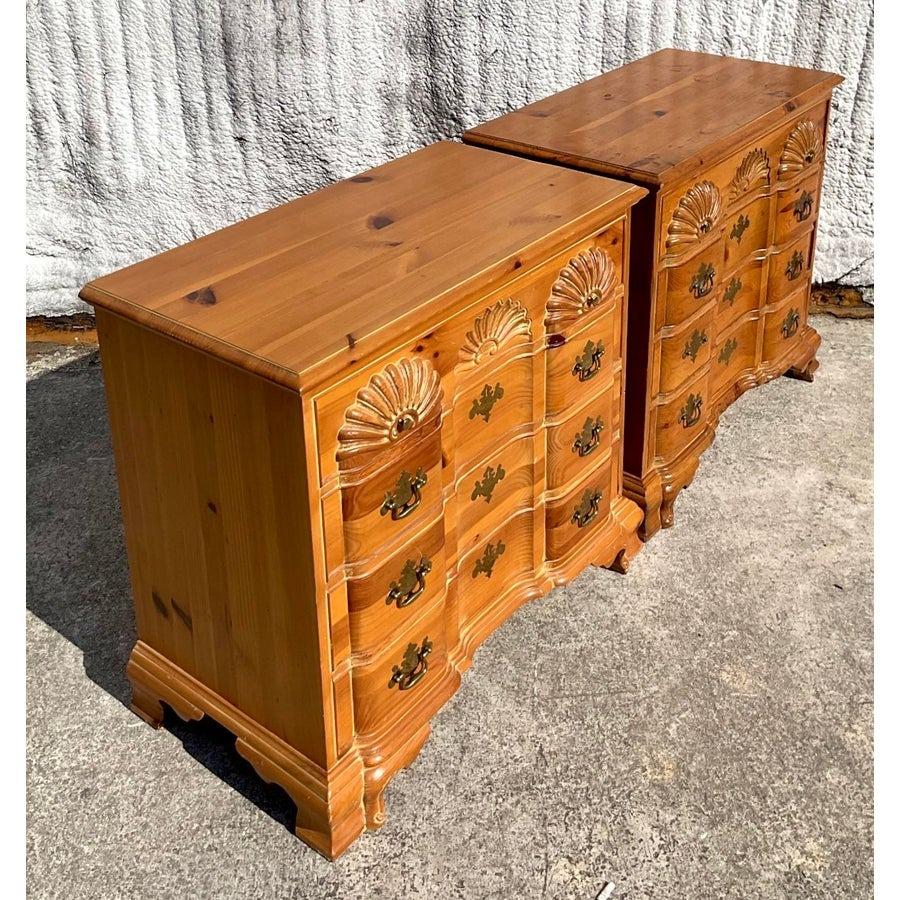 Vintage Boho Link Taylor Carved Shell Pine Chest of Drawers - a Pair For Sale 4
