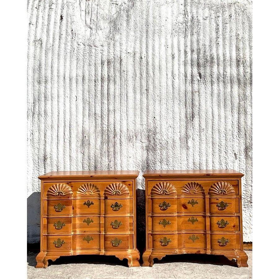 Vintage Boho Link Taylor Carved Shell Pine Chest of Drawers - a Pair For Sale 5