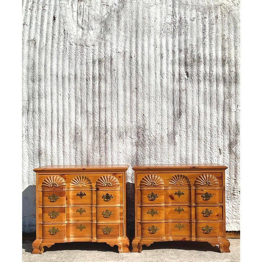 Vintage Boho Link Taylor Carved Shell Pine Chest of Drawers - a Pair For Sale 1