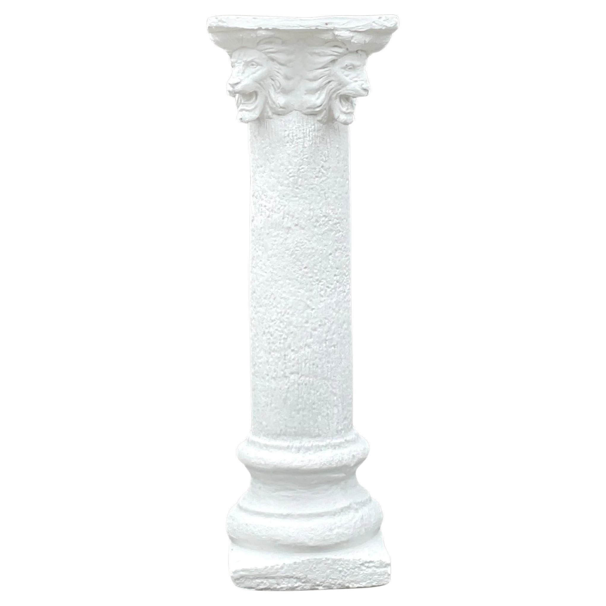 Colonne en ciment coulé tête de lion Boho Vintage