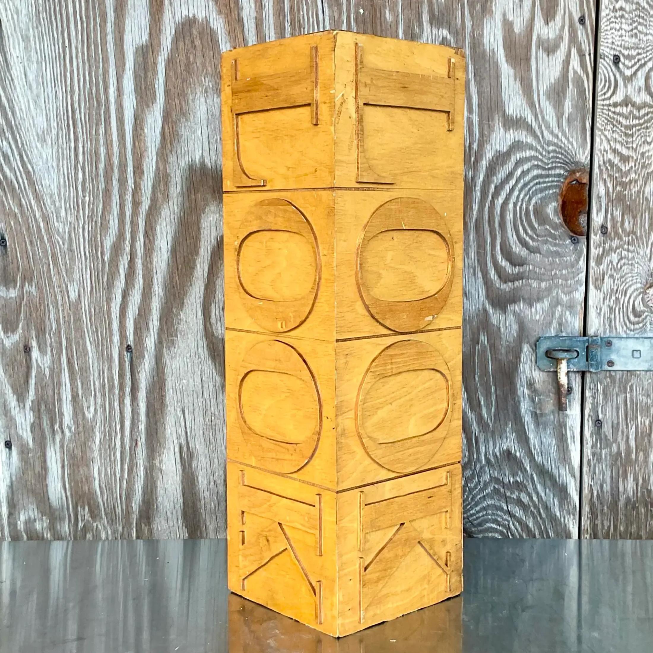 20th Century Vintage Boho Look Wood Typeset Pedestal