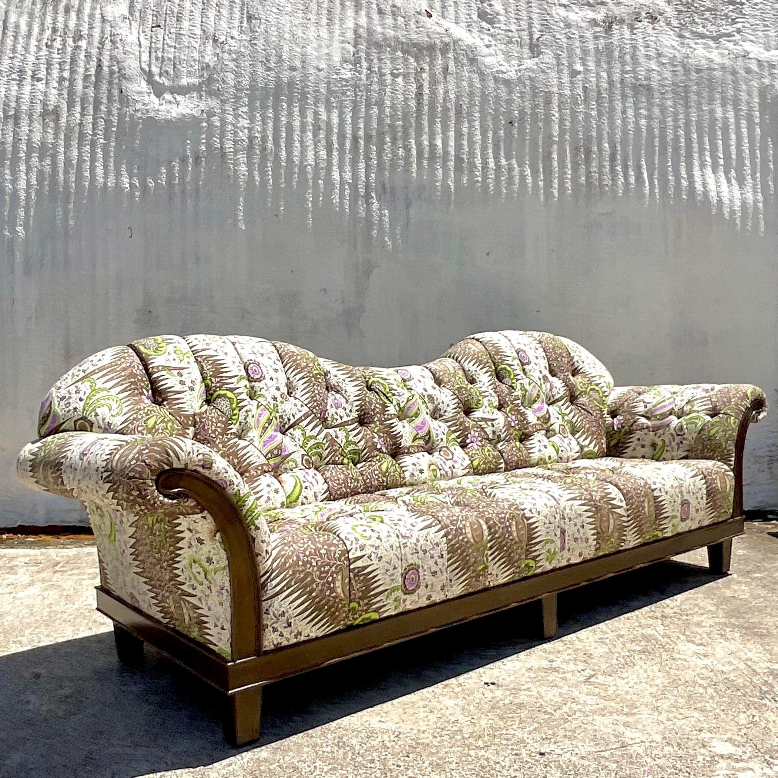 American Vintage Boho Lori Deeds Afro Celerie Kemble Custom Quadrille“Les Indiennes” Sofa