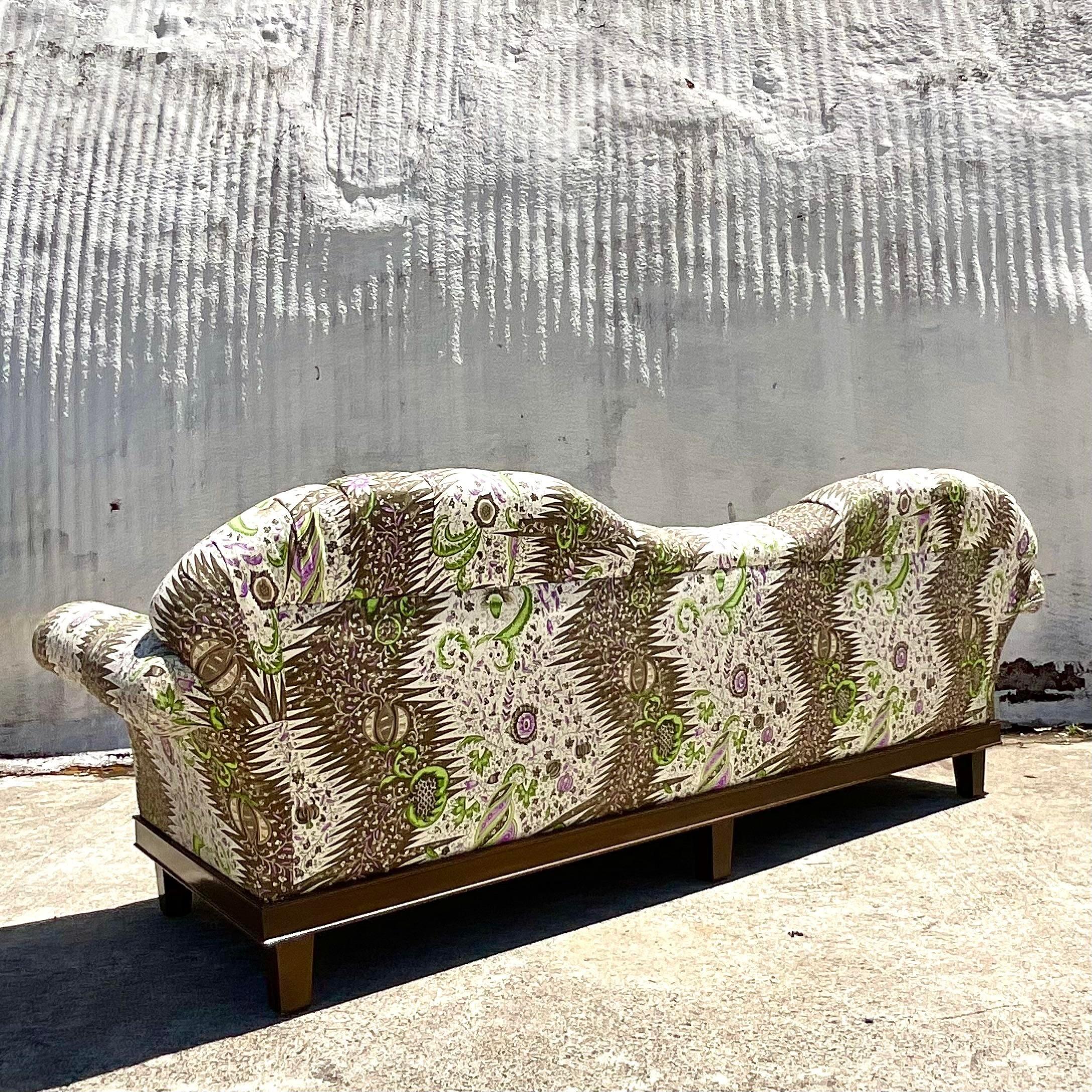 Vintage Boho Lori Deeds Afro Celerie Kemble Custom Quadrille“Les Indiennes” Sofa In Good Condition In West Palm Beach, FL