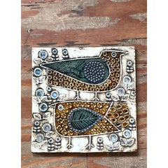 Vintage Boho Love Birds Original Studio Pottery Tile