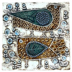 Vintage Boho Love Birds Original Studio Pottery Tile