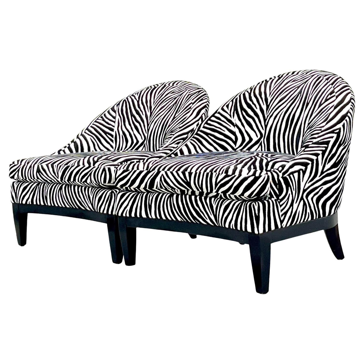 Vintage Boho Low Slung Zebra Lounge Chairs - a Pair For Sale