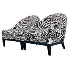 Vintage Boho Low Slung Zebra Lounge Chairs - a Pair