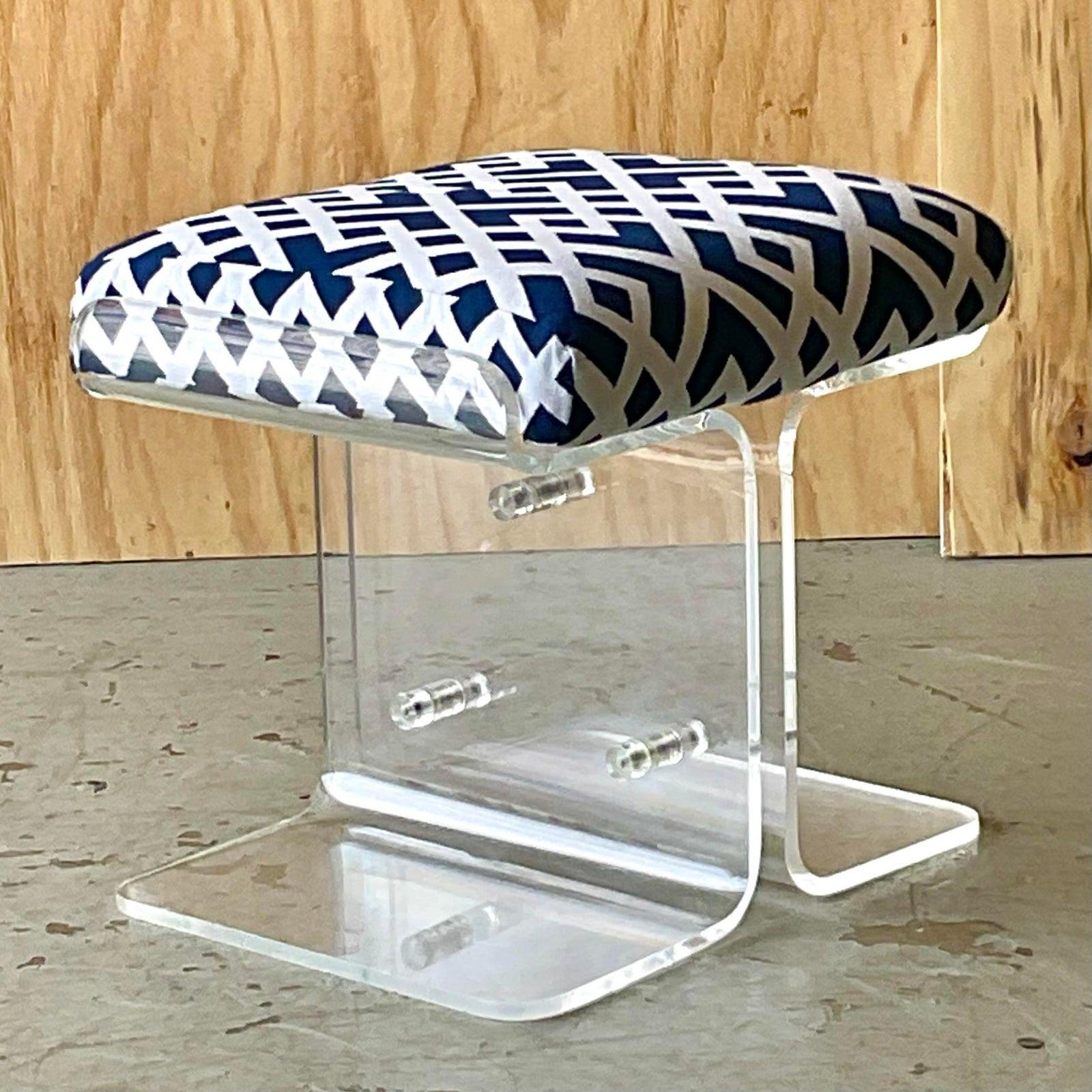 North American Vintage Boho Lucite and Chrome Bench For Sale