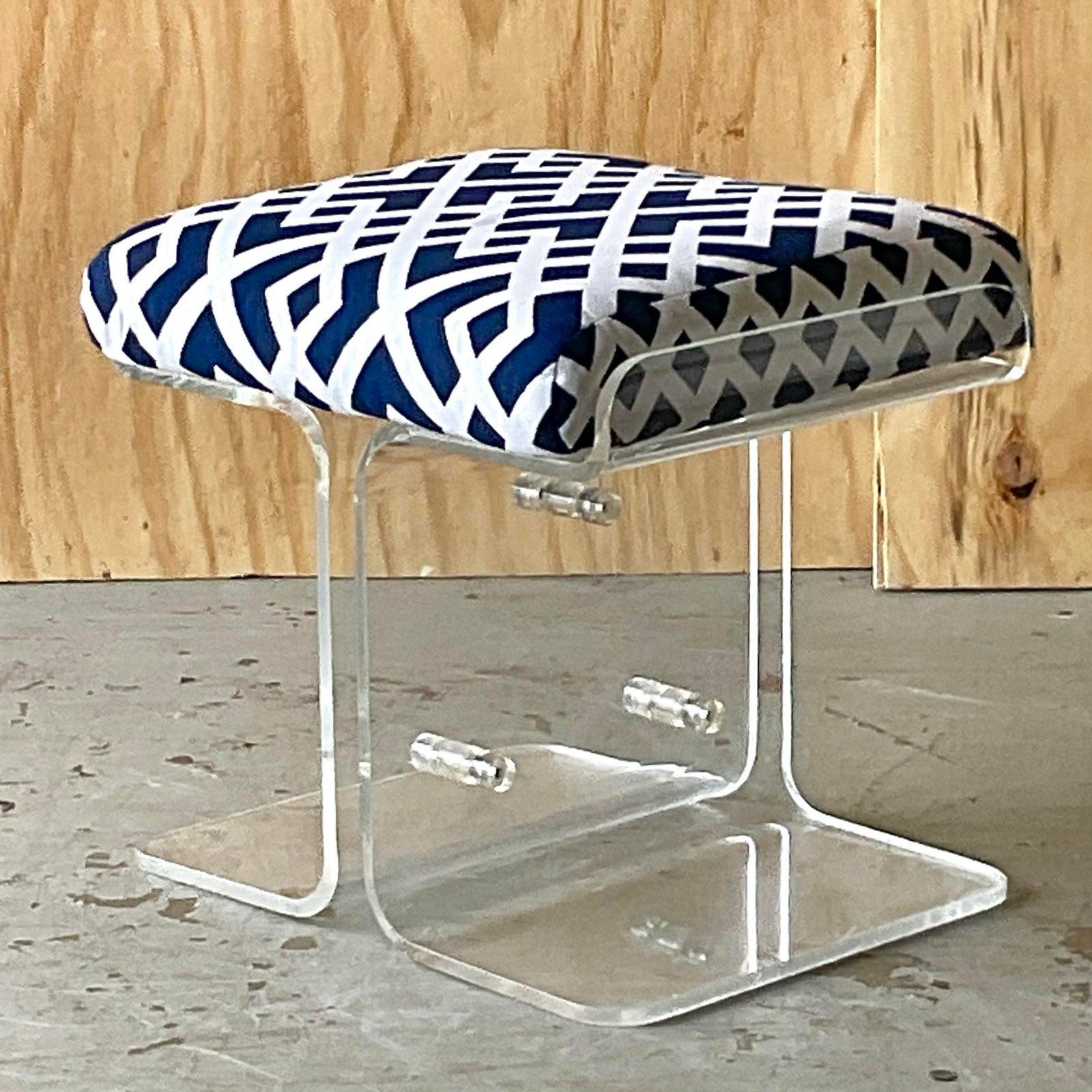 Vintage Boho Lucite and Chrome Bench In Good Condition For Sale In west palm beach, FL