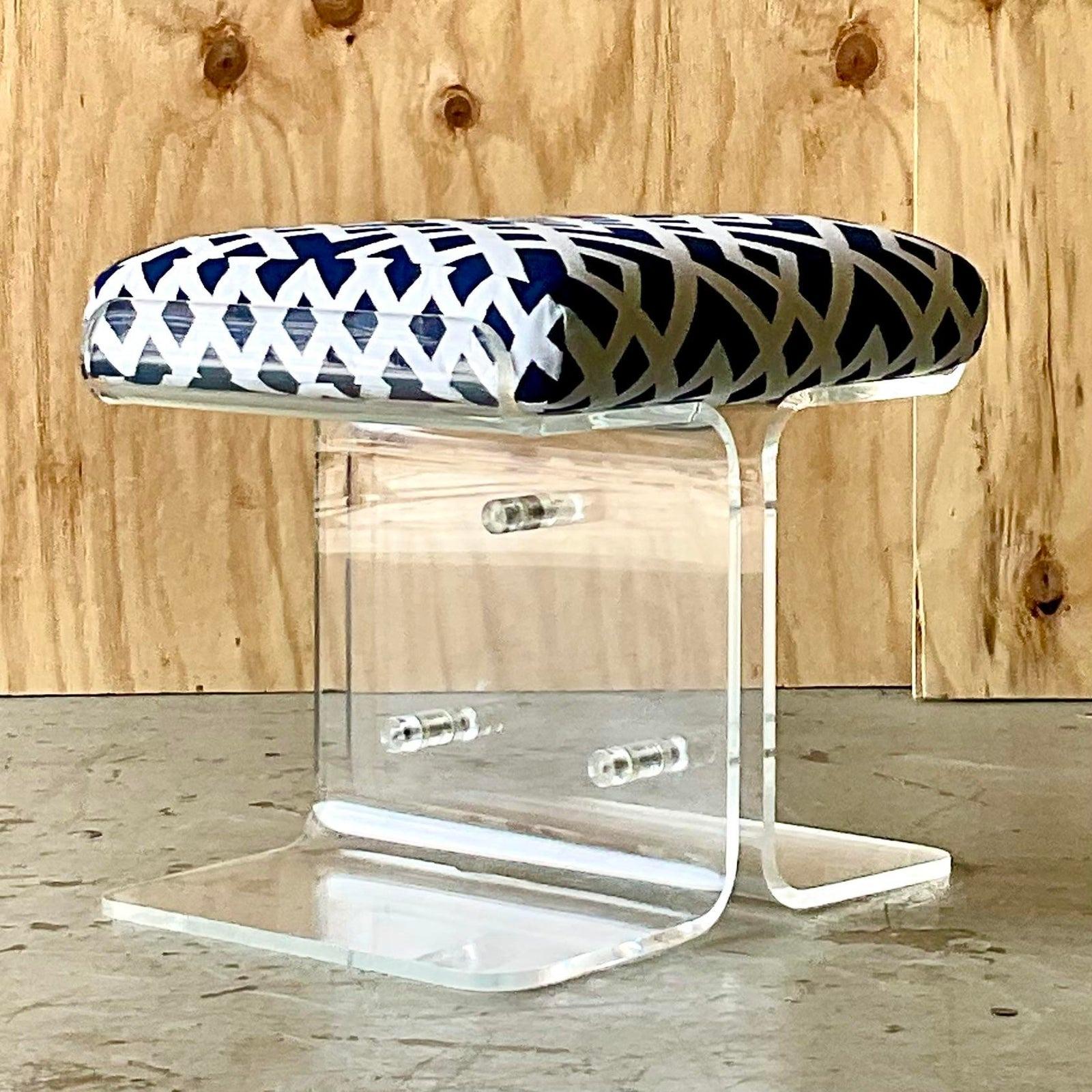 20th Century Vintage Boho Lucite and Chrome Bench For Sale