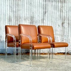 Vintage Boho Lucite and Leather Arm Chairs - a Set of Four