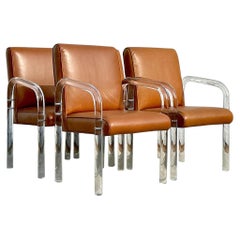 Vintage Boho Lucite and Leather Arm Chairs - a Set of Four