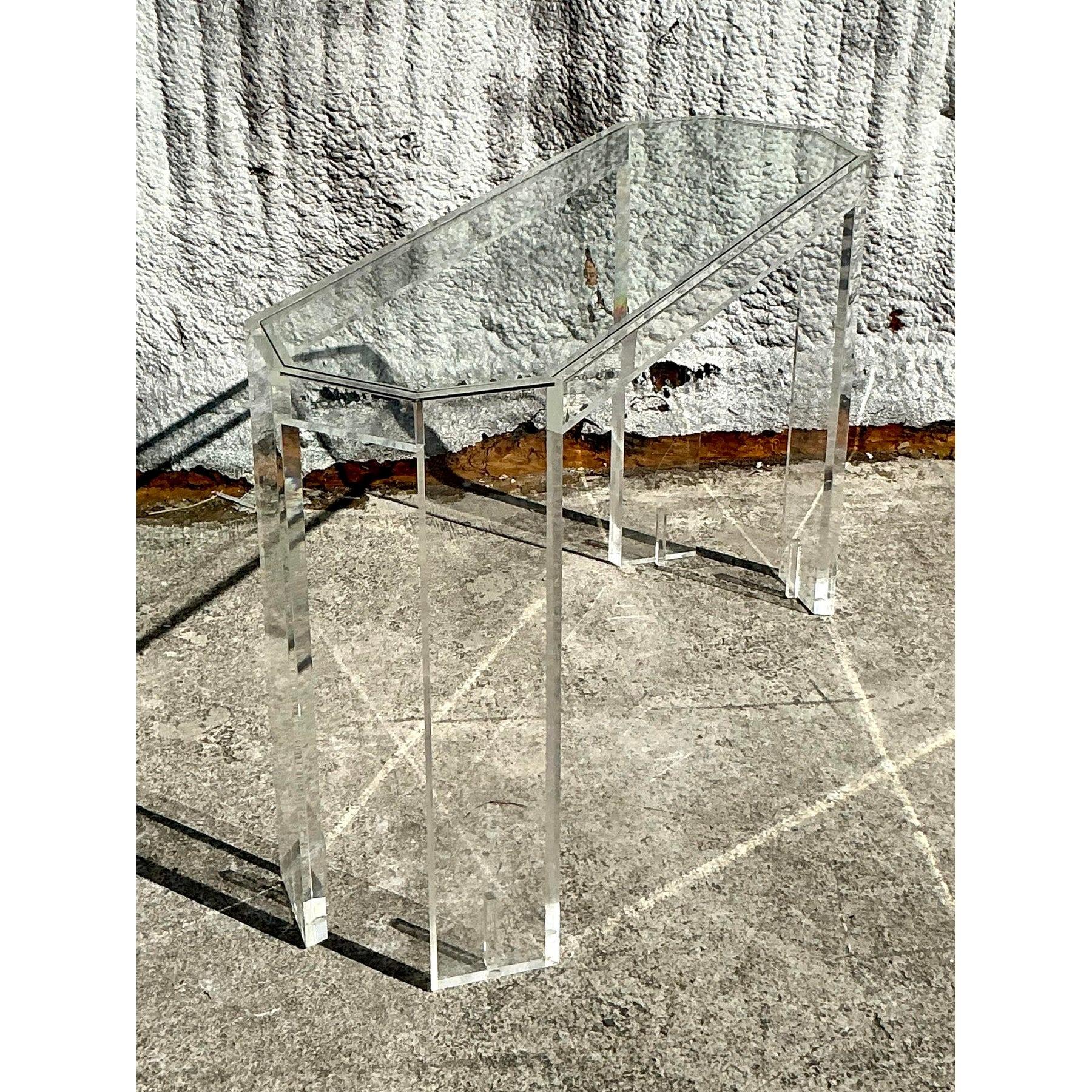 Vintage Boho Lucite Console Table For Sale 3