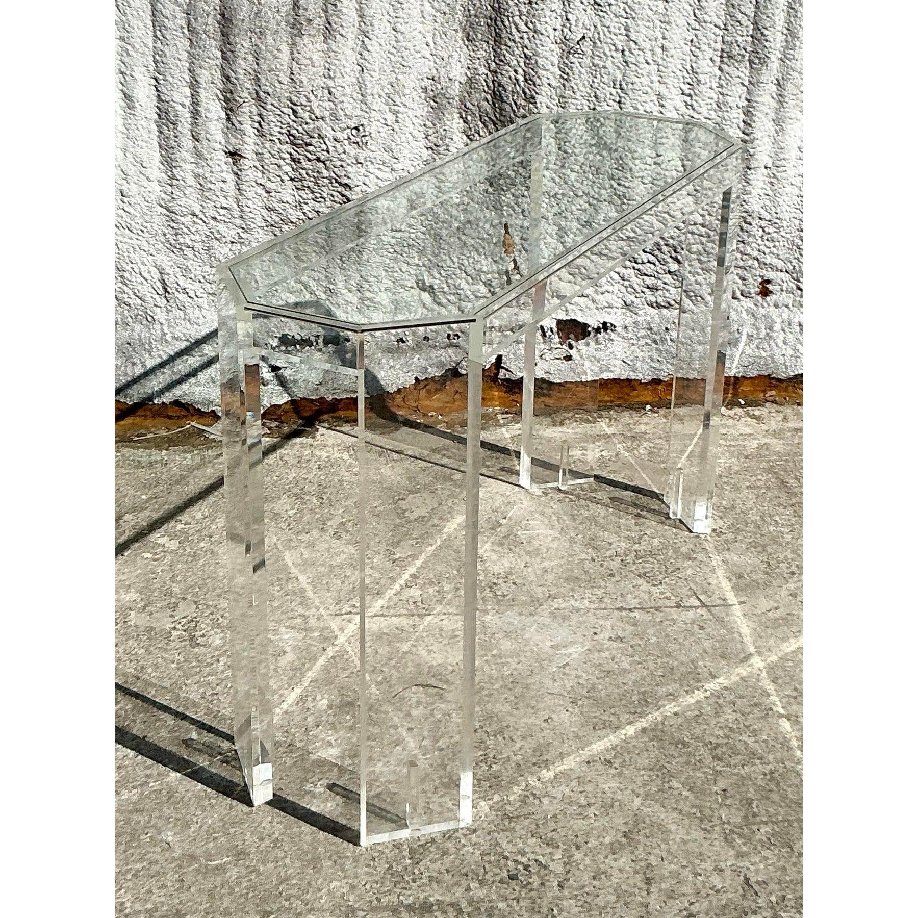 Vintage Boho Lucite Console Table In Good Condition For Sale In west palm beach, FL