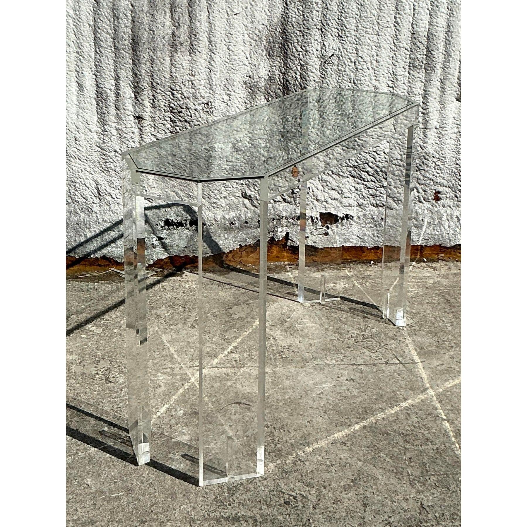 Vintage Boho Lucite Console Table For Sale 1
