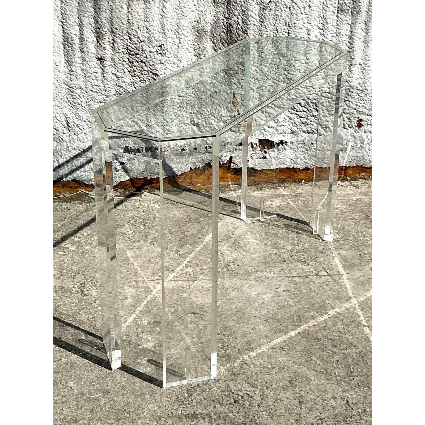 Vintage Boho Lucite Console Table For Sale 2