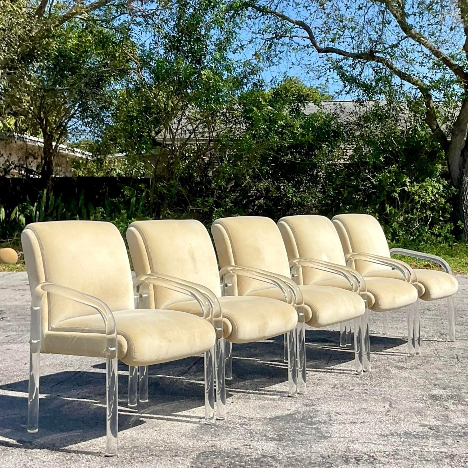 Italian Vintage Boho Lucite Dining Chairs After Leon Russel for Pace- Set of 6