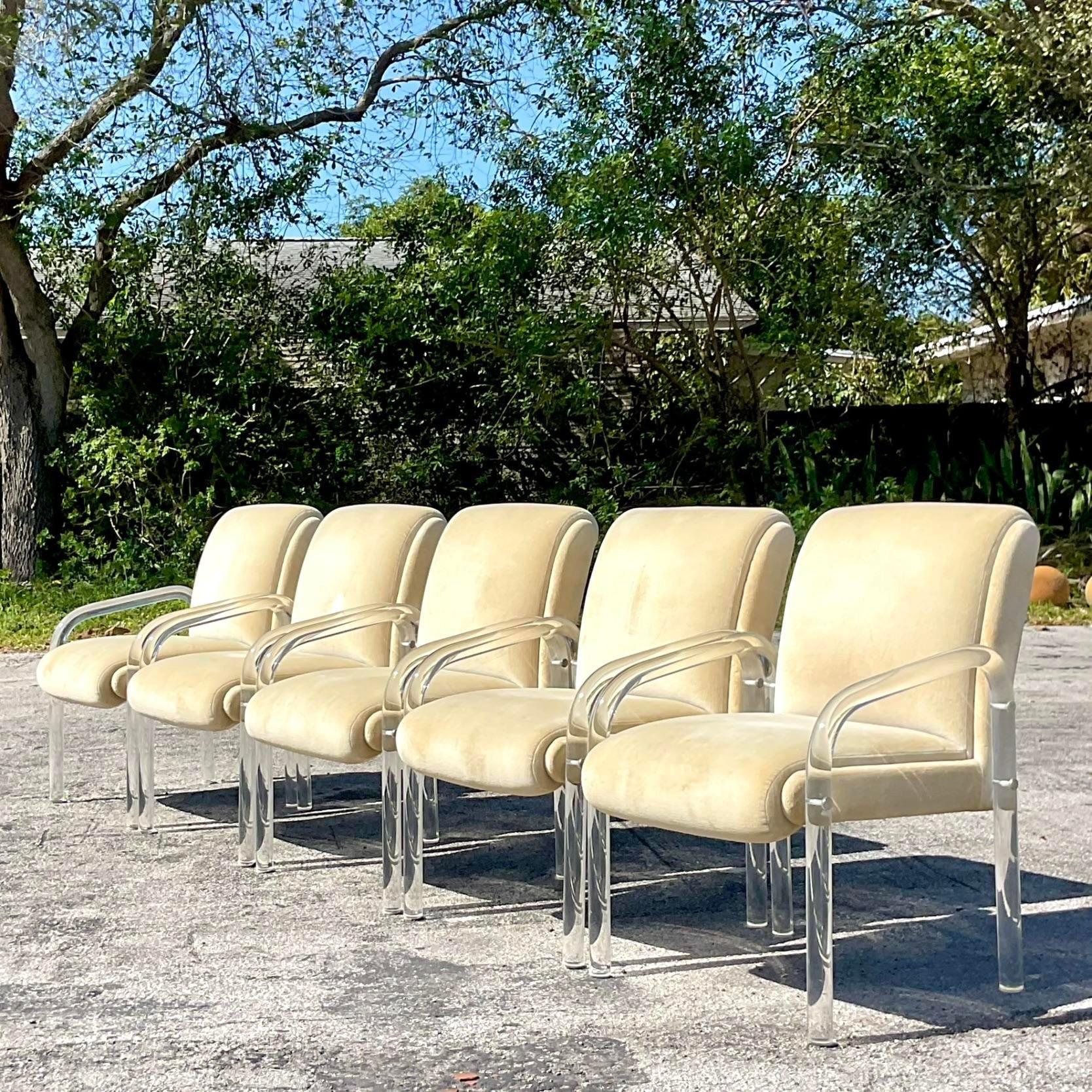 Vintage Boho Lucite Dining Chairs After Leon Russel for Pace- Set of 6 In Good Condition In west palm beach, FL