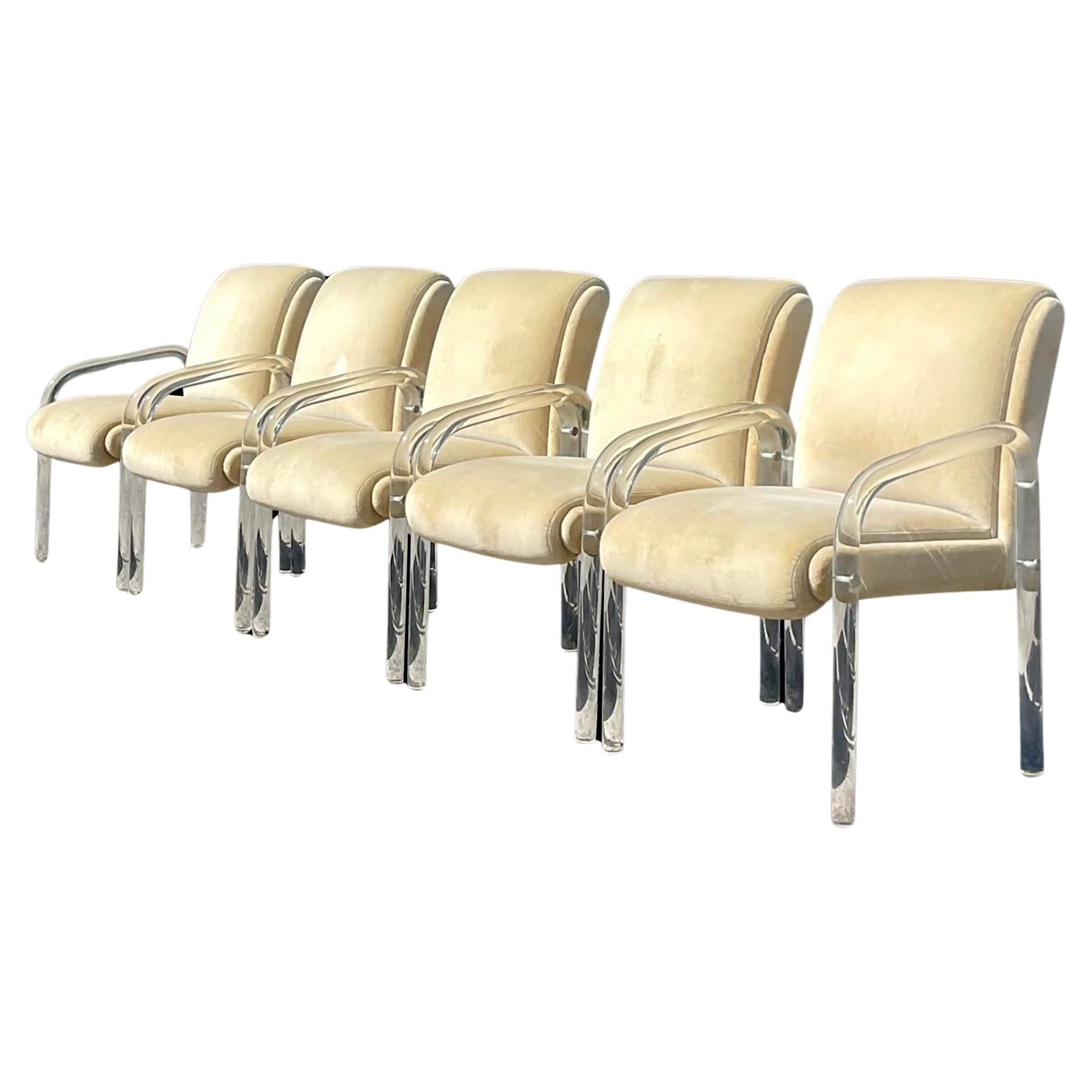 Vintage Boho Lucite Dining Chairs After Leon Russel for Pace- Set of 6