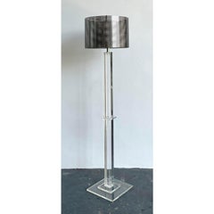 Vintage Boho Lucite Floor Lamp With Perforated Metal Shade
