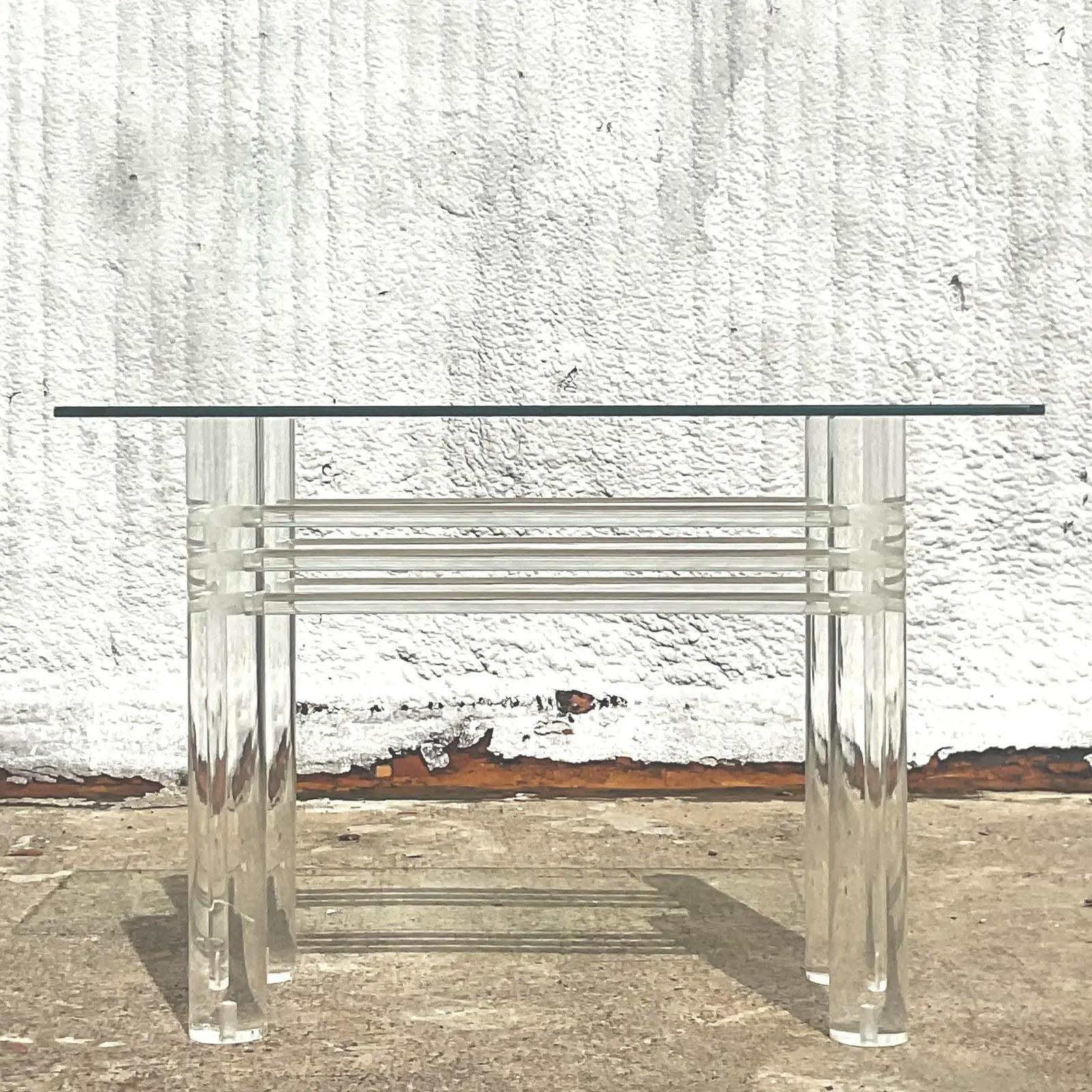 Vintage Boho Lucite Rod Console Table In Good Condition For Sale In west palm beach, FL