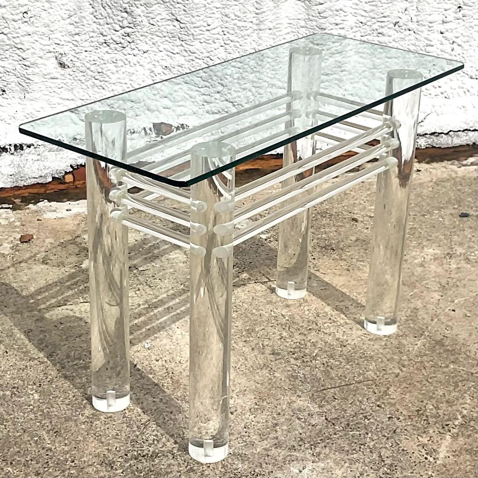 Vintage Boho Lucite Rod Console Table For Sale 1