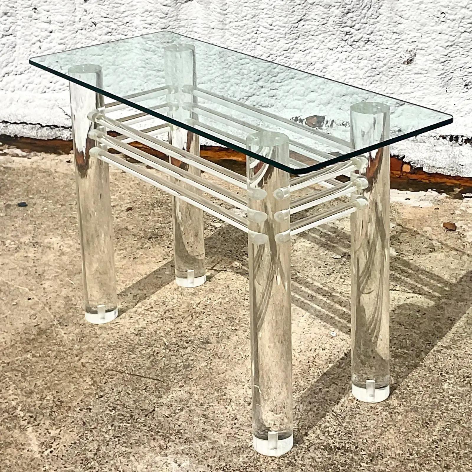 Vintage Boho Lucite Rod Console Table For Sale 2