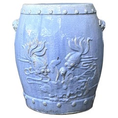 Vintage Boho Lucky Fish Glazed Ceramic Low Stool