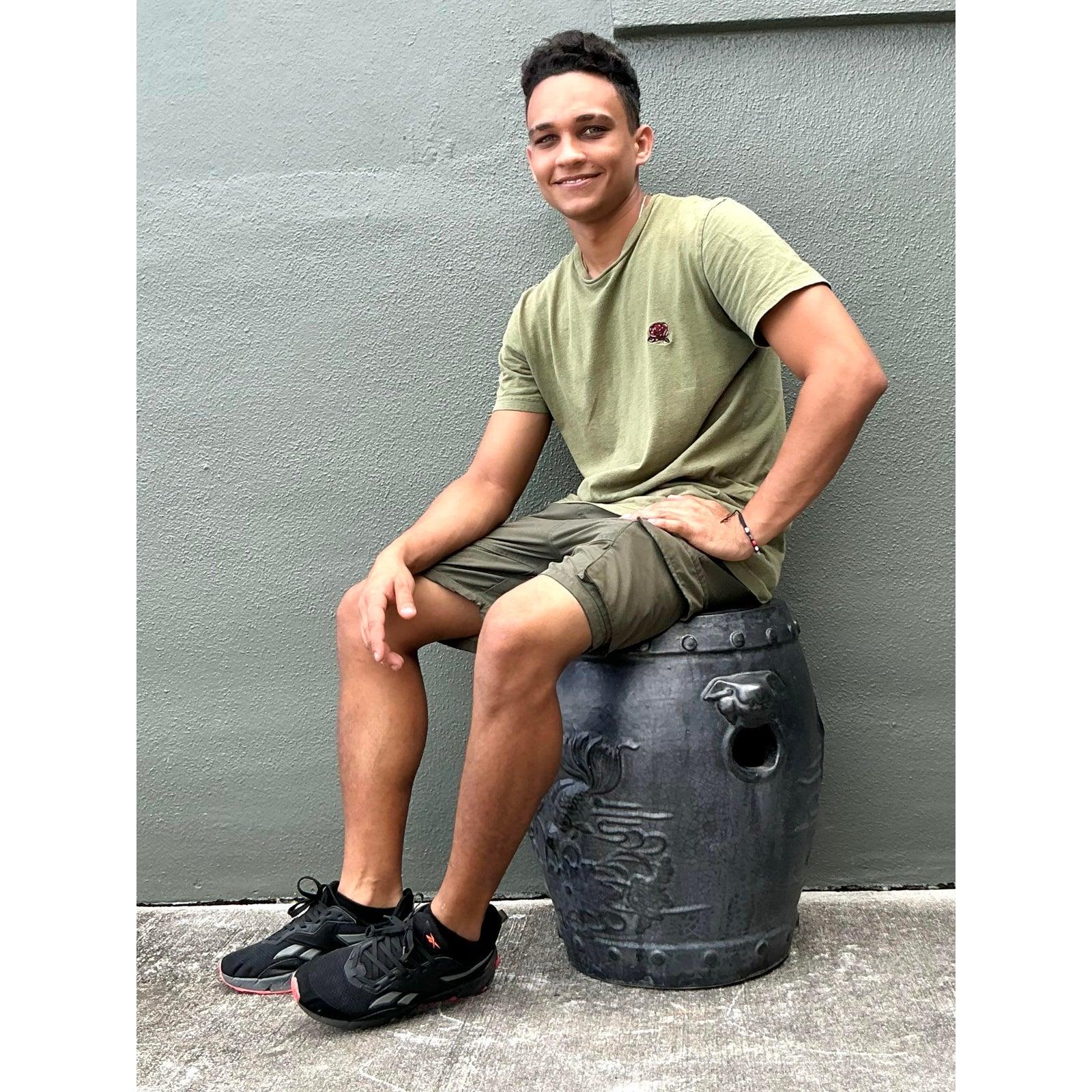 Vintage Boho Lucky Fish Matte Ceramic Low Stools - A Pair Cerámico en venta