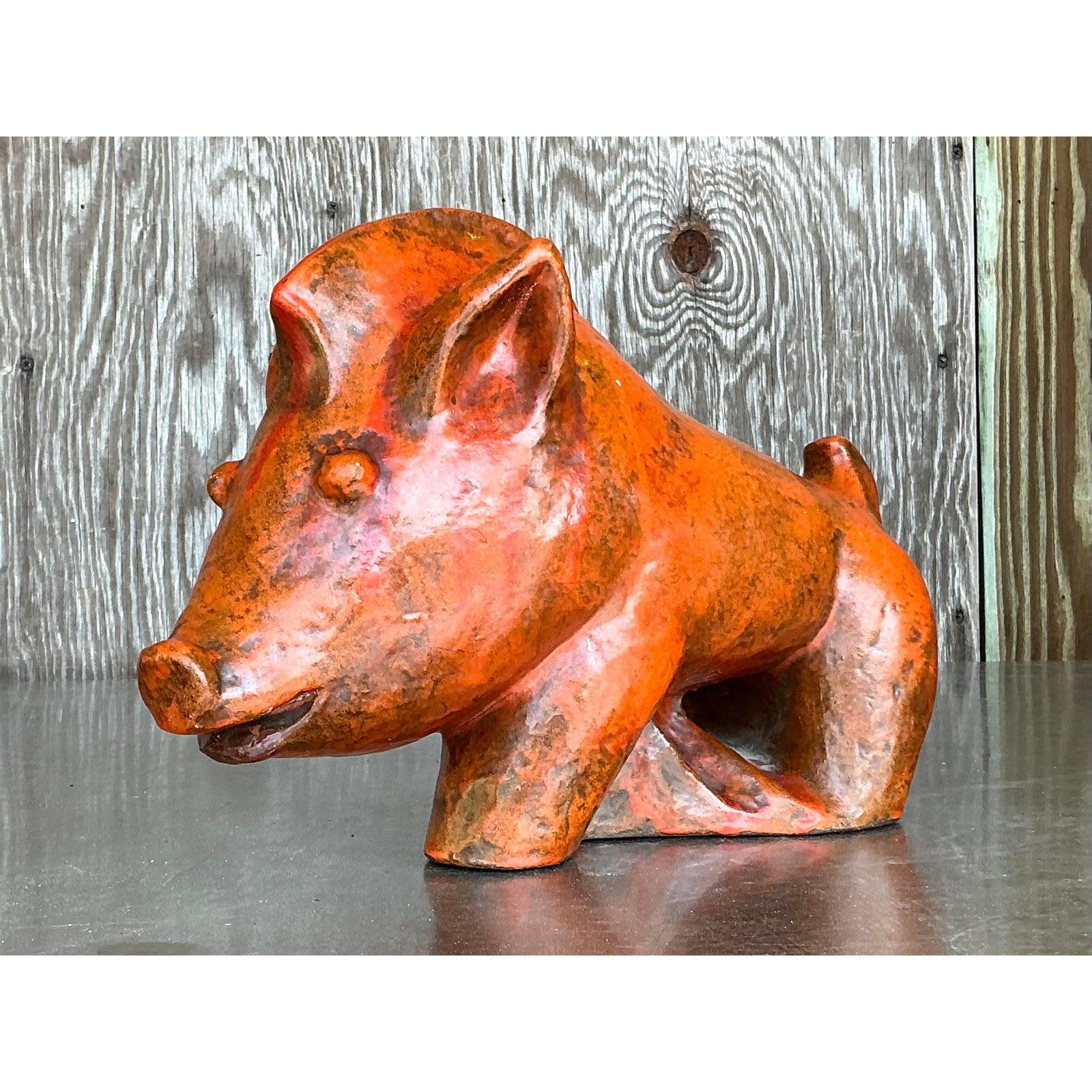 Vintage Boho Ludwig Konig Glazed Ceramic Pig For Sale 8