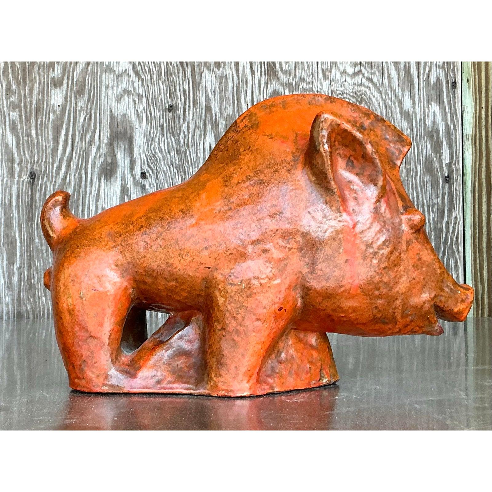 German Vintage Boho Ludwig Konig Glazed Ceramic Pig For Sale
