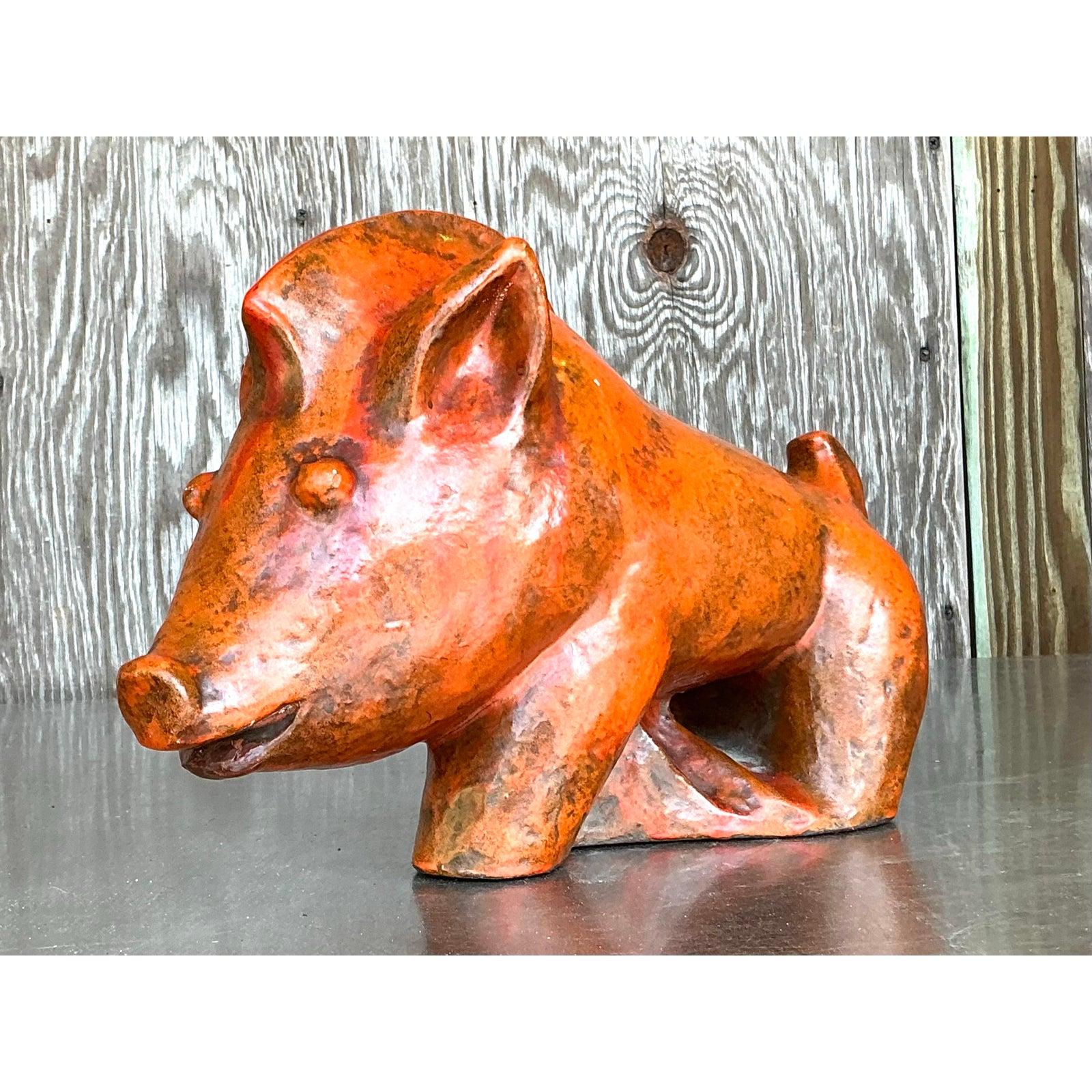 20th Century Vintage Boho Ludwig Konig Glazed Ceramic Pig For Sale